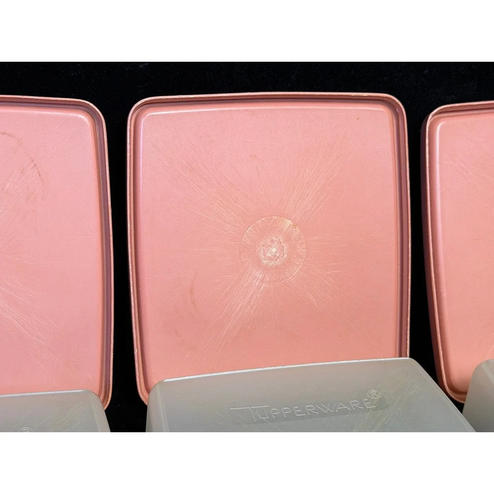 Vintage Tupperware Sandwich Keeper: Set 3 Pink Lids, Square Food Storage 670-31